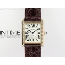 AF공장 까르띠에 탱크솔로 24 스몰 다이아베젤 로즈골드금장 화이트다이얼 가죽스트랩 TANK SOLO LADIES 24MM DIA BEZEL RG WHITE DIAL ON BROWN LEATHER STRAP RONDA QUARTZ