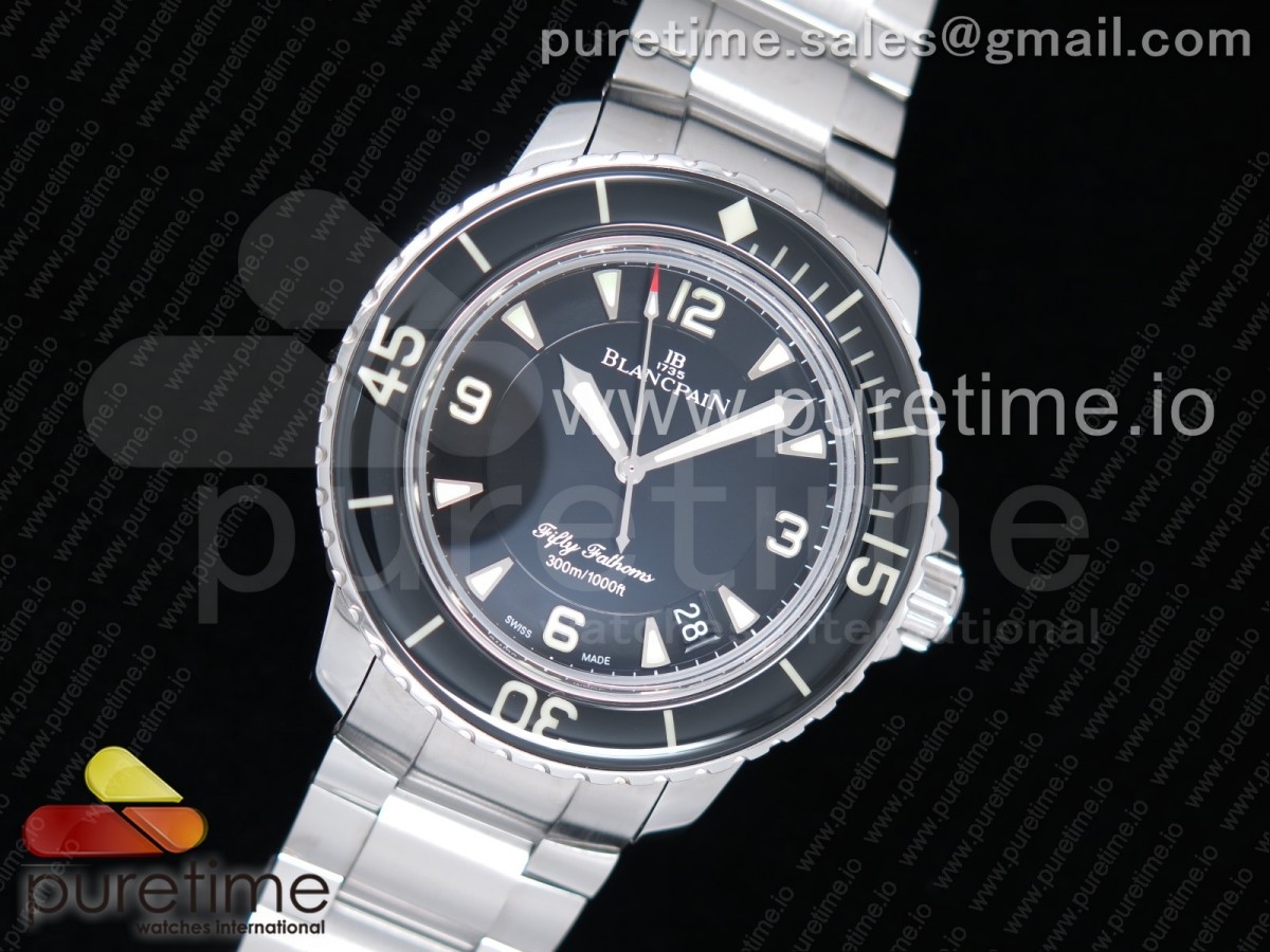 ZF공장 블랑팡 피프티패덤즈 스틸 블랙다이얼 브레이슬릿 Fifty Fathoms SS Black Black Dial on SS Bracelet A2836