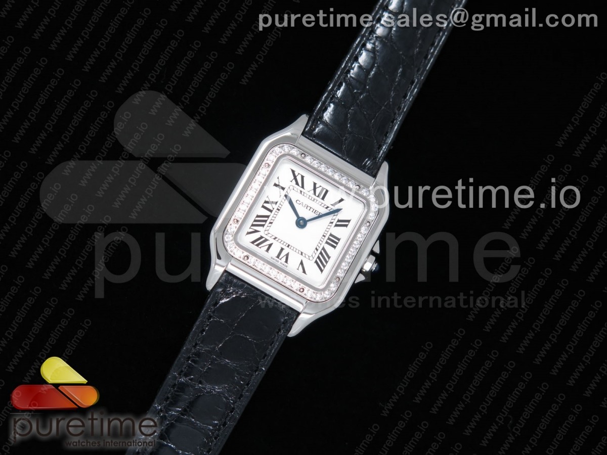 K11공장 까르띠에 팬더 레이디즈 27 스틸 화이트다이얼 다이어베젤 블랙악어스트랩 Panthère Secrete Ladies 27mm SS White Dial Diamonds Bezel on Black Croco Strap Ronda Quartz