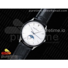 VF공장 예거르쿨트르 마스터 울트라씬 문페이즈 스틸 화이트다이얼 Master Ultra Thin Moon 1368420 SS White Dial on Black Leather Strap A925 V2