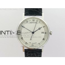 MK공장 V2 브레게 클래식 오토 5177 스틸 화이트다이얼 가죽스트랩 CLASSIQUE AUTO 5177 SS 3944  WHITE DIAL NUMERAL MARKERS ON BLACK LEATHER STRAP MIYOTA 9015