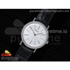 OX공장 피아제 알티플라노 스틸 화이트다이얼 다이어베젤 가죽스트랩 Altiplano Watch SS White Dial Diamonds Bezel on Black Leather Strap MIYOTA 9015