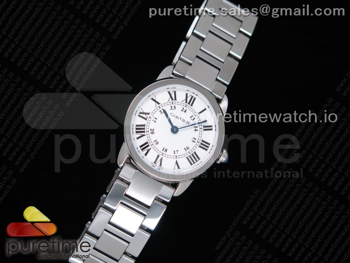 GP공장 까르띠에 롱드솔로 29MM 스틸 화이트다이얼 브레이슬릿 Ronde Solo De Cartier 29mm SS White Dial on SS Bracelet Ronda Quartz