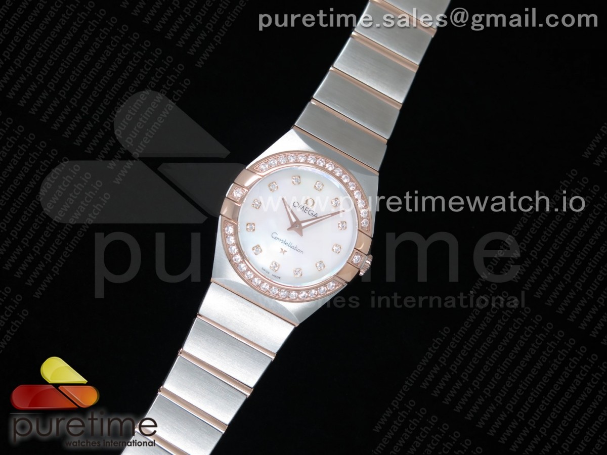 ZF공장 오메가 컨스텔레이션 로즈골드 콤비 27 자개다이얼 Constellation Ladies 27mm SS/RG White MOP Dial Diamonds Bezel & Markers on SS/RG Bracelet ETA Quartz