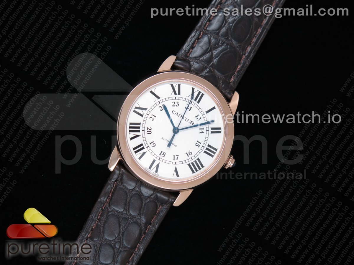 TW공장 까르띠에 롱드솔로 36 로즈골드 금통 화이트다이얼 브라운가죽스트랩 Ronde Solo De Cartier 36mm RG White Dial on Brown Leather Strap ETA2671