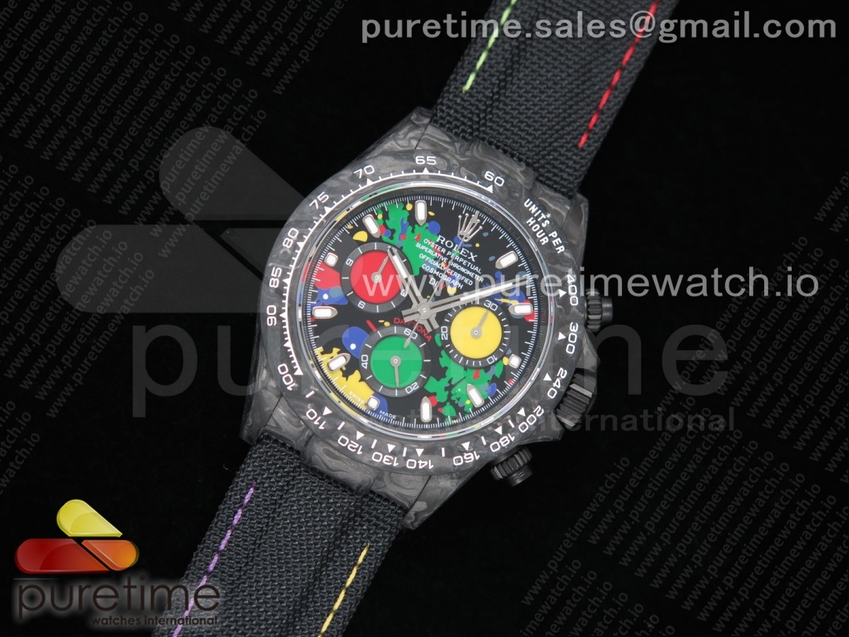 TW공장 롤렉스 데이토나 카본 컬러풀다이얼 나일론 스트랩 Daytona DIW Carbon Case and Bezel Colorful Dial on Black Nylon Strap A7750