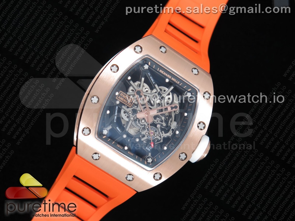 KV공장 RM035-02 로골 스켈레톤다이얼 러버스트랩 RG Skeleton Dial Black on Orange Rubber Strap MIYOTA8215