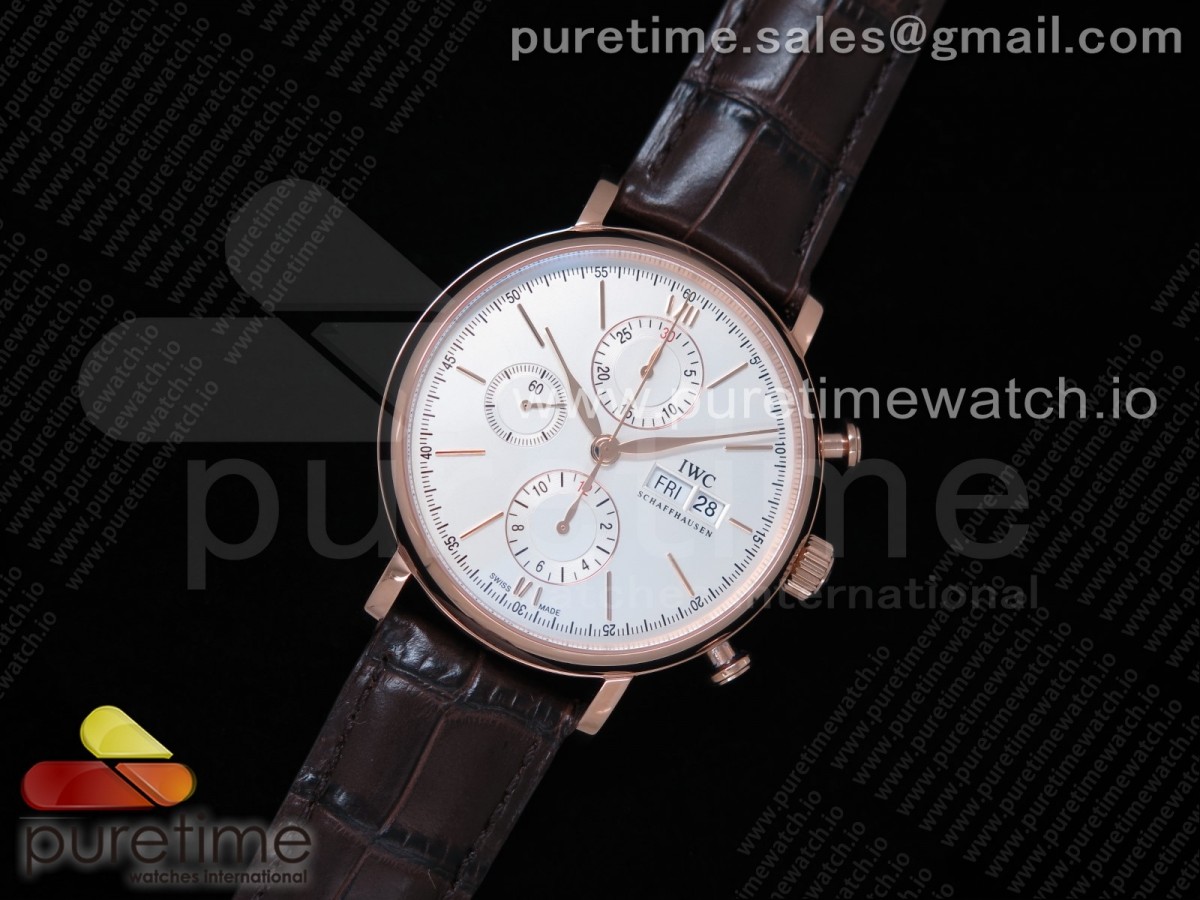 ZF공장 포르토피노크로노 로즈골드금통 화이트다이얼 가죽스트랩 Portofino Chrono RG White Dial on Brown Leather Strap A7750