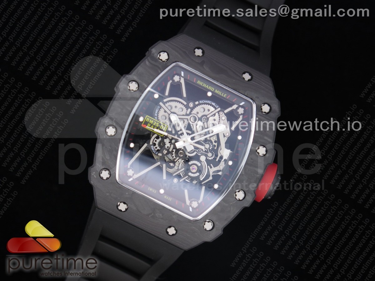 KV공장 V3 리차드밀 RM035-02 스켈레톤다이얼 러버스트랩 RM035-02 Solid Caseback Skeleton Dial Red on Black Rubber Strap MIYOTA8215 V3