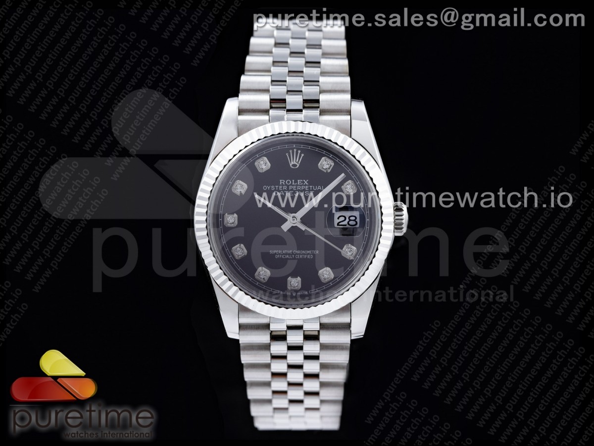 GM공장 롤렉스 데이저스트 36 블랙다이얼 브레이슬릿3235 DateJust 36 SS 126234 904L Steel Black Dial Diamonds Markers on Jubilee Bracelet SA3235