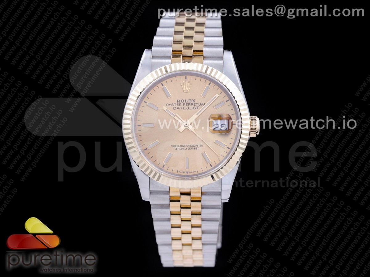 GM공장 롤렉스 데이저스트 36 옐로우골드콤비 포금 샴페인다이얼 브레이슬릿 DateJust 36 SS/YG 126233 GMF Gold Wrapped 904L Steel Gold Dial Stick Markers on Jubilee Bracelet SA3235