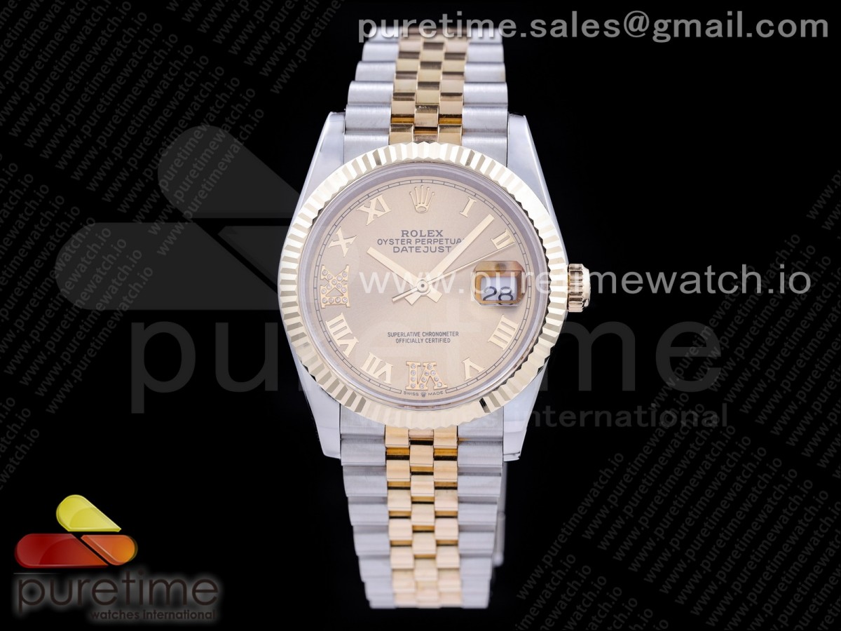 GM공장 롤렉스 데이저스트 36 옐로우골드콤비 포금 골드다이얼 브레이슬릿 DateJust 36 SS/YG 126233 GMF Gold Wrapped 904L Steel Gold Dial Diamond Roman Markers on Jubilee Bracelet SA3235