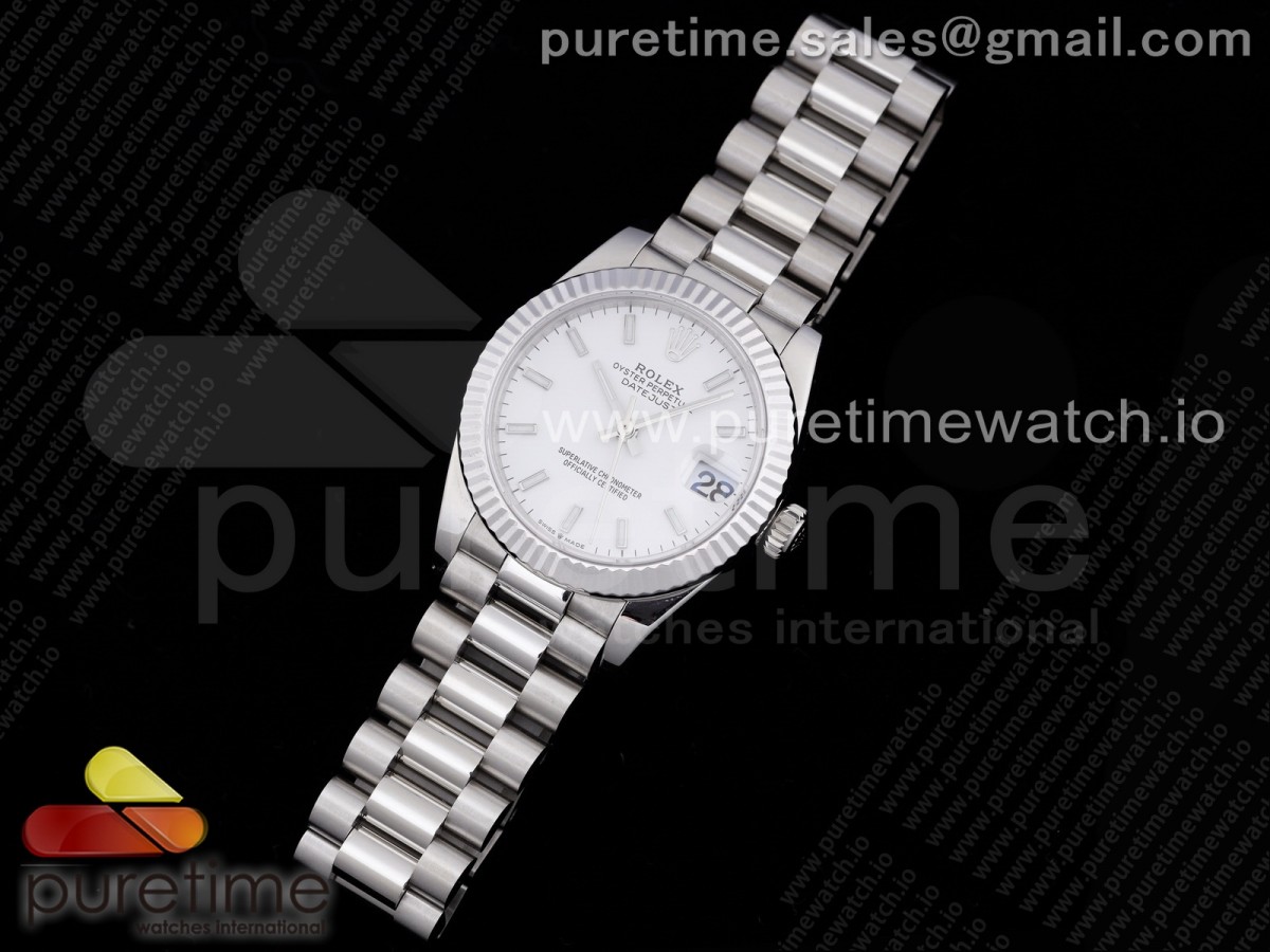 GM공장 롤렉스 데이저스트 31 화이트다이얼 브레이슬릿 DateJust 31 Ladies 278289 GMF 316L Steel White Dial Stick Markers on President Syle Bracelet