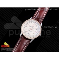 XB공장 브라이틀링 내비타이머 화이트다이얼 악어가죽스트랩 Navitimer 1 SS 41mm RG Bezel White Dial on Brown Croco Strap A2824