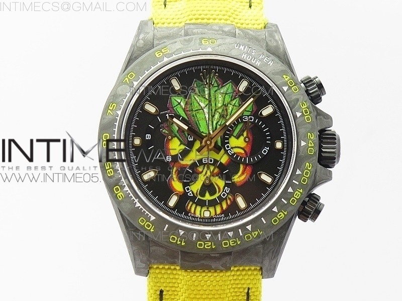 WW공장 V2 데이토나 카본 옐로우다이얼 나일론스트랩 Daytona Diw Carbon V2 Yellow Skull Dial On Yellow Nylon Strap A7750