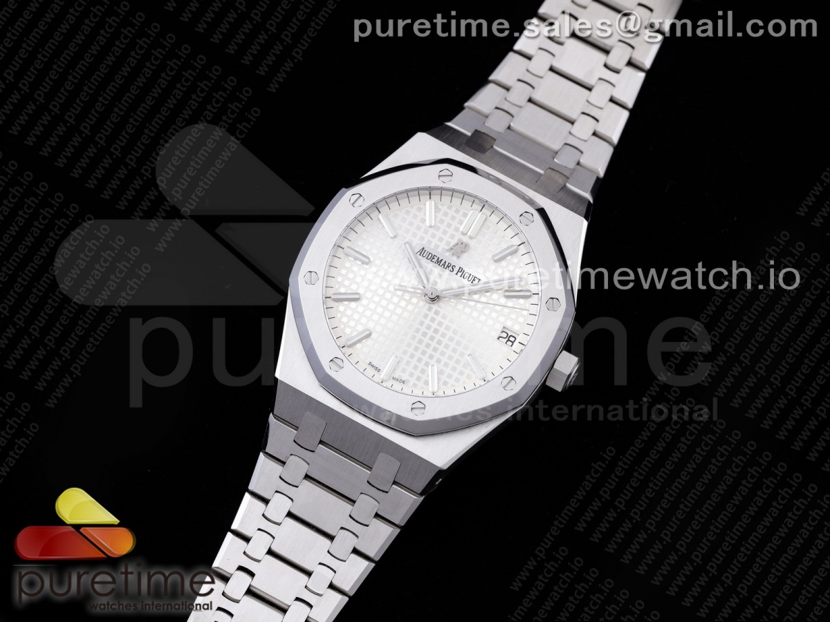 OM공장 V2 15500 화이트다이얼 브레이슬릿 Royal Oak 41mm 15500 SS White Textured Dial on SS Bracelet MIYOTA 9015 V2