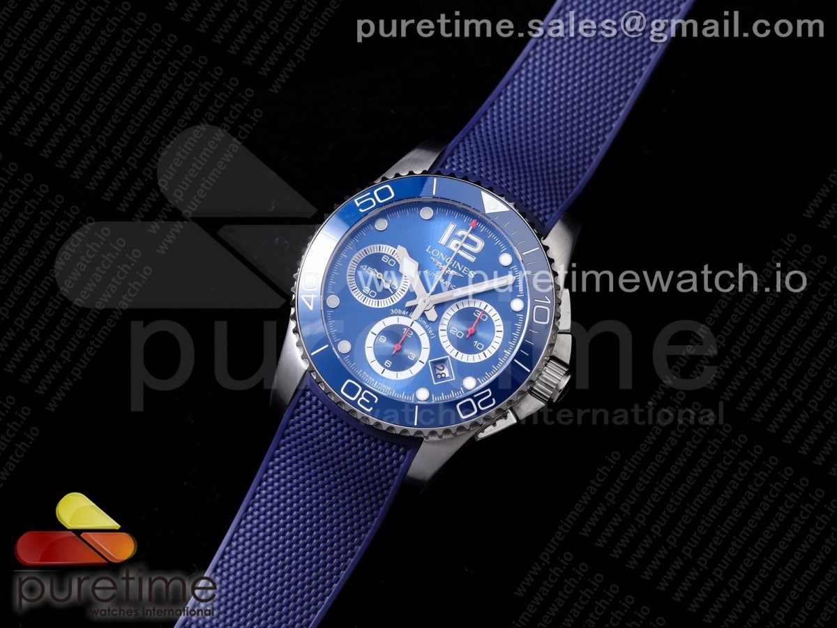 OX공장 하이드로콘퀘스트 크로노 블루다이얼 러버스트랩 HydroConquest Chrono SS Blue Ceramic Bezel Blue Dial on Blue Rubber Strap A7750