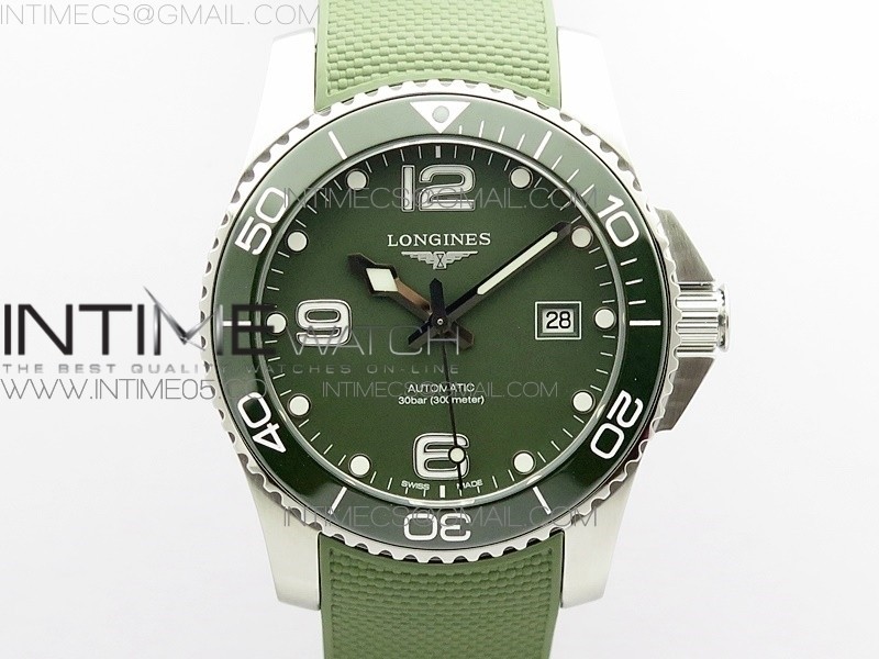 ZF공장 론진 그린다이얼 러버 Conquest L3.840.4.56.6 Real Ceramic Bezel SS ZF 1:1 Best Edition Green dial On Green Rubber Strap A2824