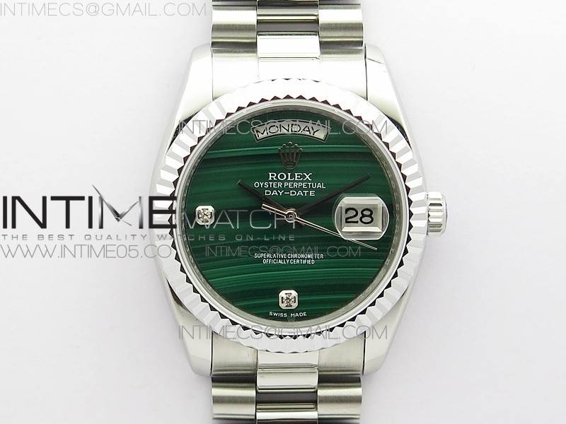 ED공장 데데 36미리 그린다이얼 Day date 432118 36mm SS EDF Best Edition Green Malachite Dial Crystal Markers on SS President Bracelet A2836