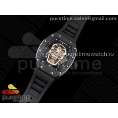 JB공장 RM052 세라믹 뚜르비용 러버 실버버클 RM052 Skull Sandblasted Black Ceramic Real Tourbillon JBF 1:1 Best Edition RG Skull Dial on Black Rubber Strap