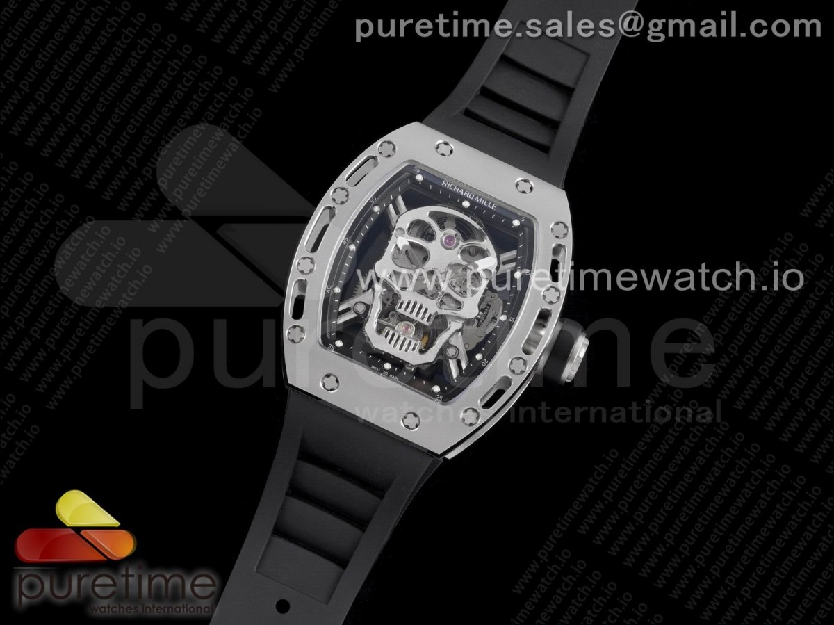 JB공장 RM052 티타늄 뚜르비용 러버 RM052 Skull Titanium Real Tourbillon JBF 1:1 Best Edition Skull Dial on Black Rubber Strap