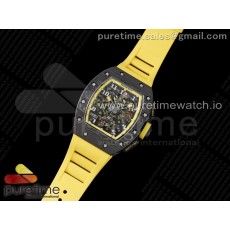 KU공장 RM011 카본 스켈레톤다이얼 러버 RM011 NTPT Carbon Chrono Crystal Skeleton Dial Yellow Inner Bezel on Yellow Rubber Strap A7750