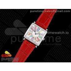 ZF공장 프랭크뮬러 마스터스퀘어 화이트다이얼 가죽스트랩 Master Square SS Ladies ZF 1:1 Best Edition White Colorful Arabic Dial on Red Leather Strap Ronda Quartz