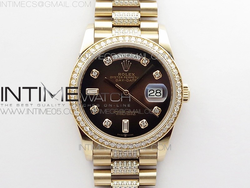 BP공장 롤렉스 데이데이트 36미리 로골 브라운다이얼 2836 Day-Date 36 128235 RG/Crystal BP Best Edition Brown Crystal Marker Dial on RG President Bracelet A2836