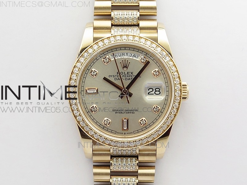 BP공장 롤렉스 데이데이트 36미리 로골 실버다이얼 2836 Day-Date 36 128235 RG/Crystal BP Best Edition Silver Crystal Marker Dial on RG President Bracelet A2836