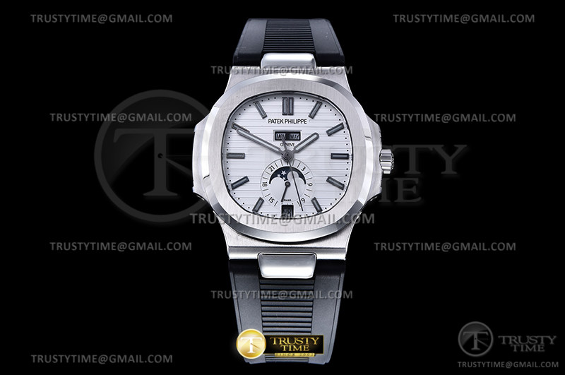 GR공장 V3 파텍필립 노틸러스 애뉴얼 캘린더 스틸 화이트다이얼 러버스트랩 Patekphilippe Nautilus Annual Calendar 5726 SS White Dial Rubber Strap