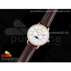 ZF공장 랑데뷰 로골 화이트텍스쳐다이얼 가죽스트랩 Rendez-Vous Moon Medium RG ZF 1:1 Best Edition White Textured Dial Diamonds Bezel on Brown Leather Strap A935