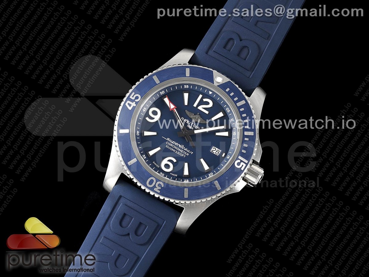 TF공장 브라이틀링 슈퍼오션 44 스틸 블루다이얼 블루베젤 러버스트랩 Superocean Automatic 44 TF 1:1 Best Edition Blue Dial Blue Bezel on Blue Rubber Strap A2824