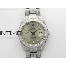 BP공장 롤렉스 데이저스트 41 다이아몬드풀파베 실버다이얼 브레이슬릿 DateJust 41 126334 904 Full Paved Diamonds BP Best Edition Silver Dial Sticks Markers on Oyster Bracelet A2824