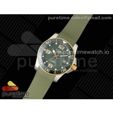 ZF공장 론진 하이드로콘퀘스트 옐로우골드콤비 그린다이얼 러버스트랩 Conquest SS/YG Green Ceramic Bezel SS ZF 1:1 Best Edition Green Dial on Green Rubber Strap A2824