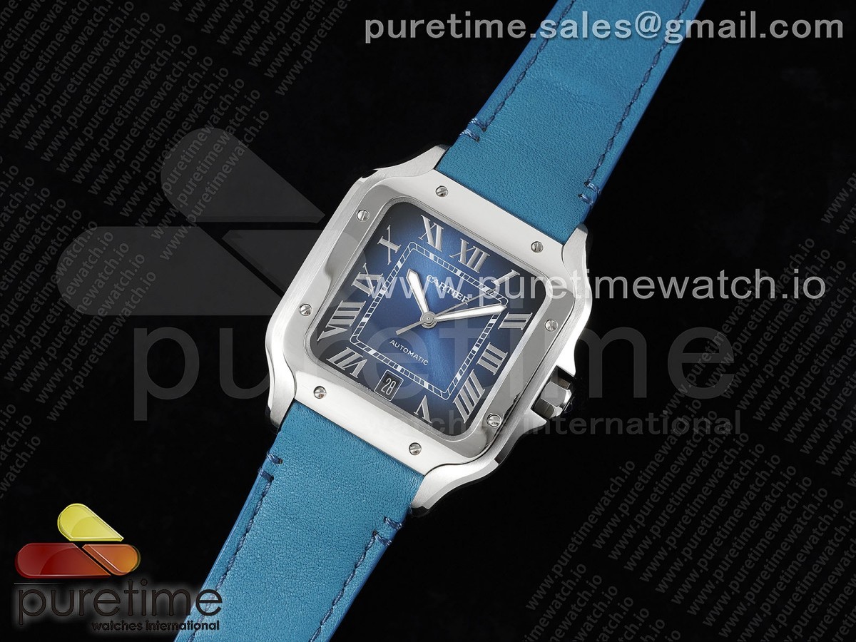 3K공장 까르띠에 산토스 라지 40 스틸 블루다이얼 가죽스트랩 Santos de Cartier 40mm 3KF 1:1 Best Edition Blue Dial on Blue Leather Strap MIYOTA 9015