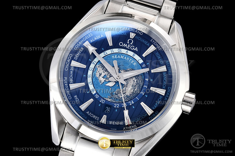 A8공장 오메가 아쿠아테라 150M 43 월드타이머 스틸 블루다이얼 브레이슬릿 Aqua Terra 150m Worldtimer 43mm SS/SS Blue A8F A2813