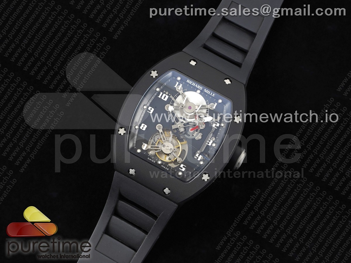 3K공장 리차드밀 RM001 투어빌론 PVD블랙케이스 블랙다이얼 러버스트랩 RM001 Tourbillon PVD 3KF Best Edition Black Dial on Black Leather Strap