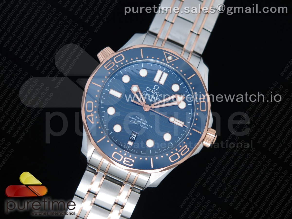 VS공장 오메가 씨마스터 다이버 300M 로즈골드콤비 블루다이얼 브레이슬릿 2018 Seamaster Diver 300M SS/RG VSF 1:1 Best Edition RG Bezel Blue Dial on SS/RG Bracelet A8800