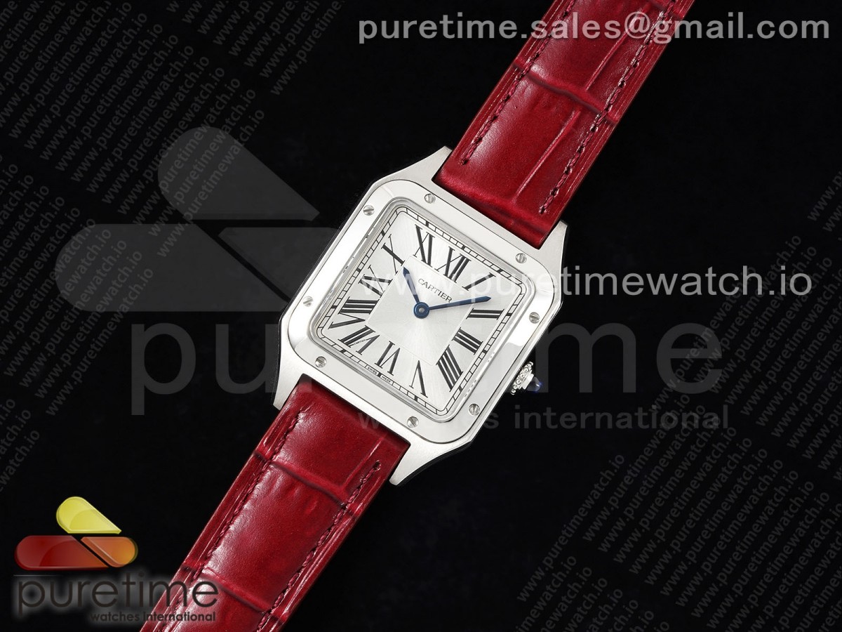 F1공장 까르띠에 산토스 뒤몽 미디움 27.5 스틸 실버다이얼 레드가죽스트랩 Santos Dumont 27.5mm IWSF Best Edition Silver Dial on Red Leather Strap Quartz