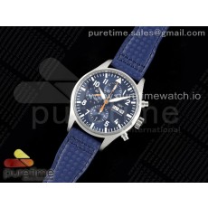 AZ공장 IWC 파일럿 크로노그래프 스틸 블루다이얼 오렌지핸즈 블루가죽스트랩 Pilot Chrono SS AZF 1:1 Best Edition Blue Dial Orange Hand on Blue Leather Strap A7750