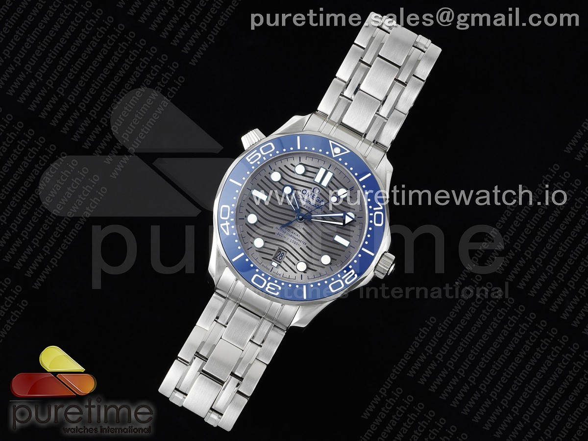 HR공장 오메가 씨마스터 다이버300 스틸 블루물결텍스쳐다이얼 브슬 Seamaster Diver 300M SS Blue Ceramic Bezel HRF 1:1 Best Edition Gray Dial on SS Bracelet A2824