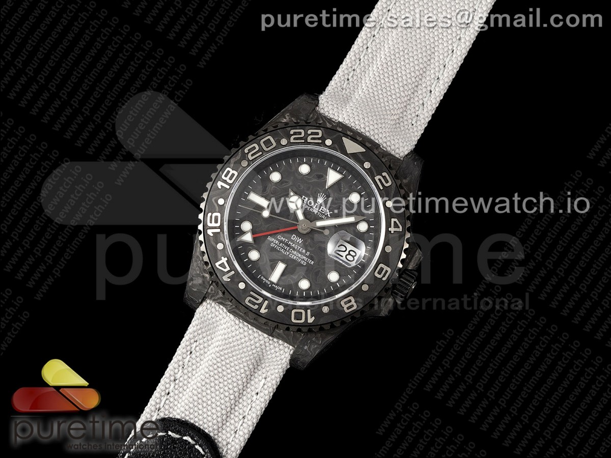 DIW공장 롤렉스 GMT마스터 커스텀 카본케이스 카본다이얼 화이트나일론스트랩 GMT Carbon DIWF Best Edition Black Carbon Dial on White Nylon Strap SA3285 CHS V2