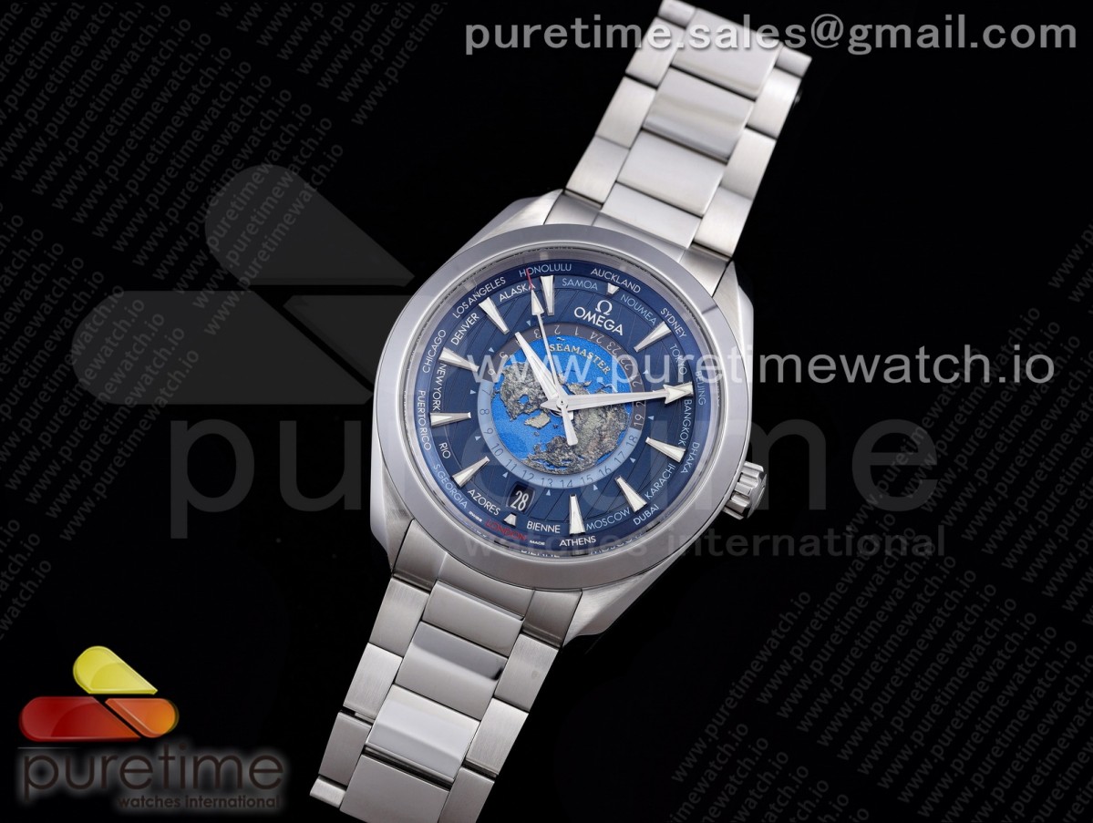 VS공장 오메가 아쿠아테라 150M 월드타이머 스틸 블루다이얼 브레이슬릿 Aqua Terra Worldtimer VSF 1:1 Best Edition Blue Dial on SS Bracelet A8938 Super Clone