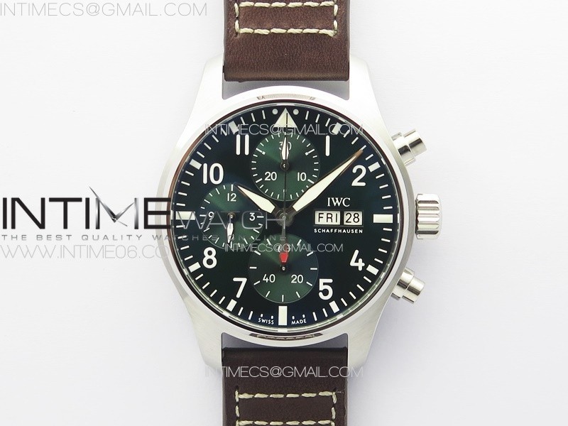 KK공장 IWC 파일럿 크로노그래프 IW388104  Pilot Chrono IW388104 KKF Best Edition Green Dial on Brown Leather Strap A7750 to 69385