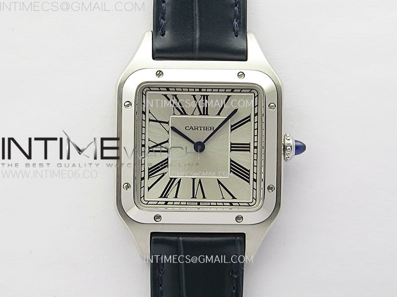 F1공장 까르띠에 산토스 뒤몽 43.5mm 실버다이얼 블루가죽스트랩 Santos Dumont 43.5mm SS F1F Best Edition Silver Dial on Blue Leather Strap Quartz