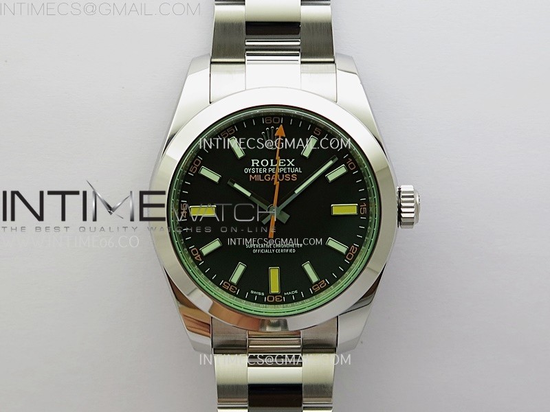 VS공장 롤렉스 밀가우스 블랙다이얼 브레이슬릿 Milgauss 116400 GV Real Green Sapphire 904L SS VSF 1:1 Best Edition Black Dial on 904L SS Bracelet SA3131