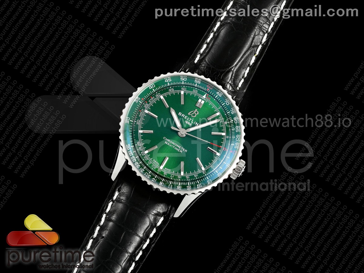 TF공장 브라이틀링 내비타이머 41 그린다이얼 블랙가죽스트랩 Navitimer 41 SS TF 1:1 Best Edition Green Dial on Black Leather Strap A2824