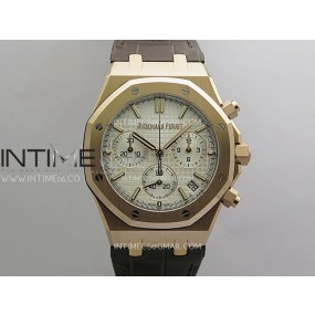 [26.01 UP] DD공장 오데마피게 로얄오크 크로노그래프 26240 로즈골드금통 화이트다이얼 가죽스트랩 텅스텐 Royal Oak Chrono 26240 RG Gain Weight V2 DDF 1:1 Best Edition Silver Dial On Brown Leather Strap Super Clone DD4401 (SW Dial)