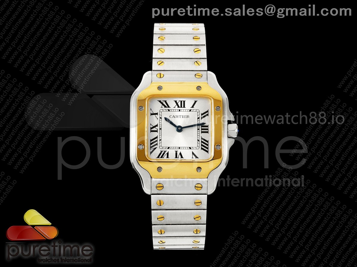 8848공장 까르띠에 산토스 스몰 옐로우골드콤비 화이트다이얼 브레이슬릿 Santos 27mm SS/YG 8848F 1:1 Best Edition Silver Dial on SS/YG Bracelet Quartz